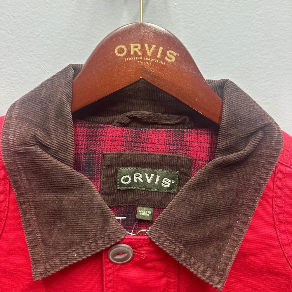 Orvis Men's Classic Barn Coat Red Canvas Field Jacket Corduroy Collar - Picture 3 of 12